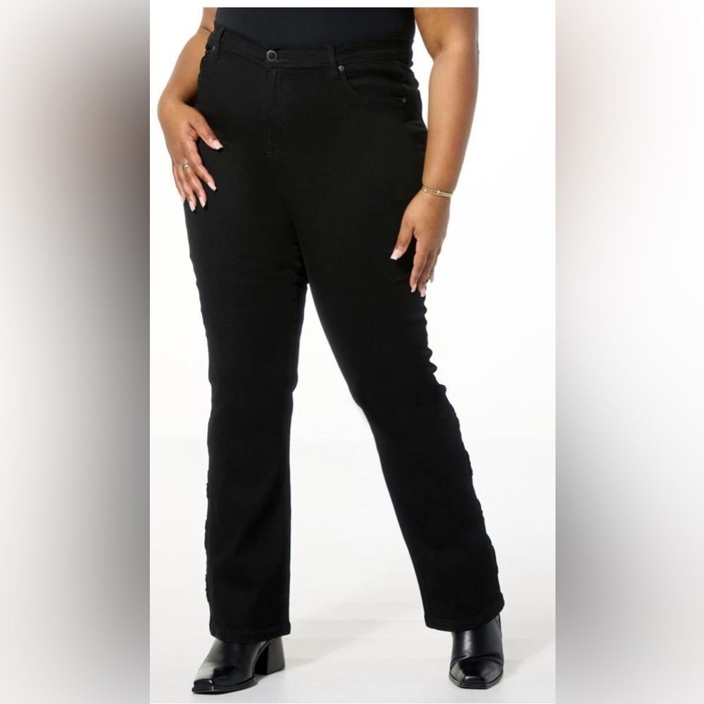 DG2 by Diane Gilman New Classic Stretch Denim Mini Bootcut Jean 14p black NWT